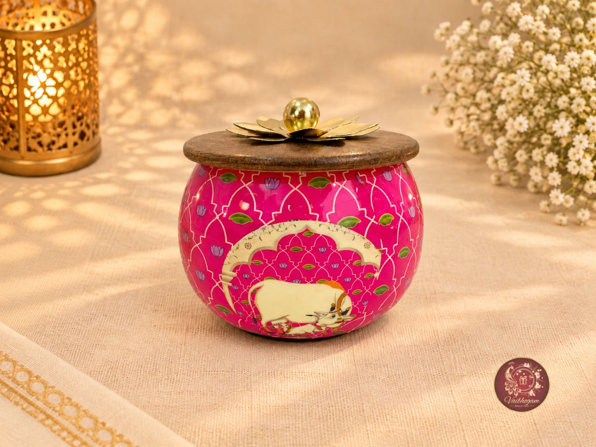 Pichwai Wooden Lid Jar
