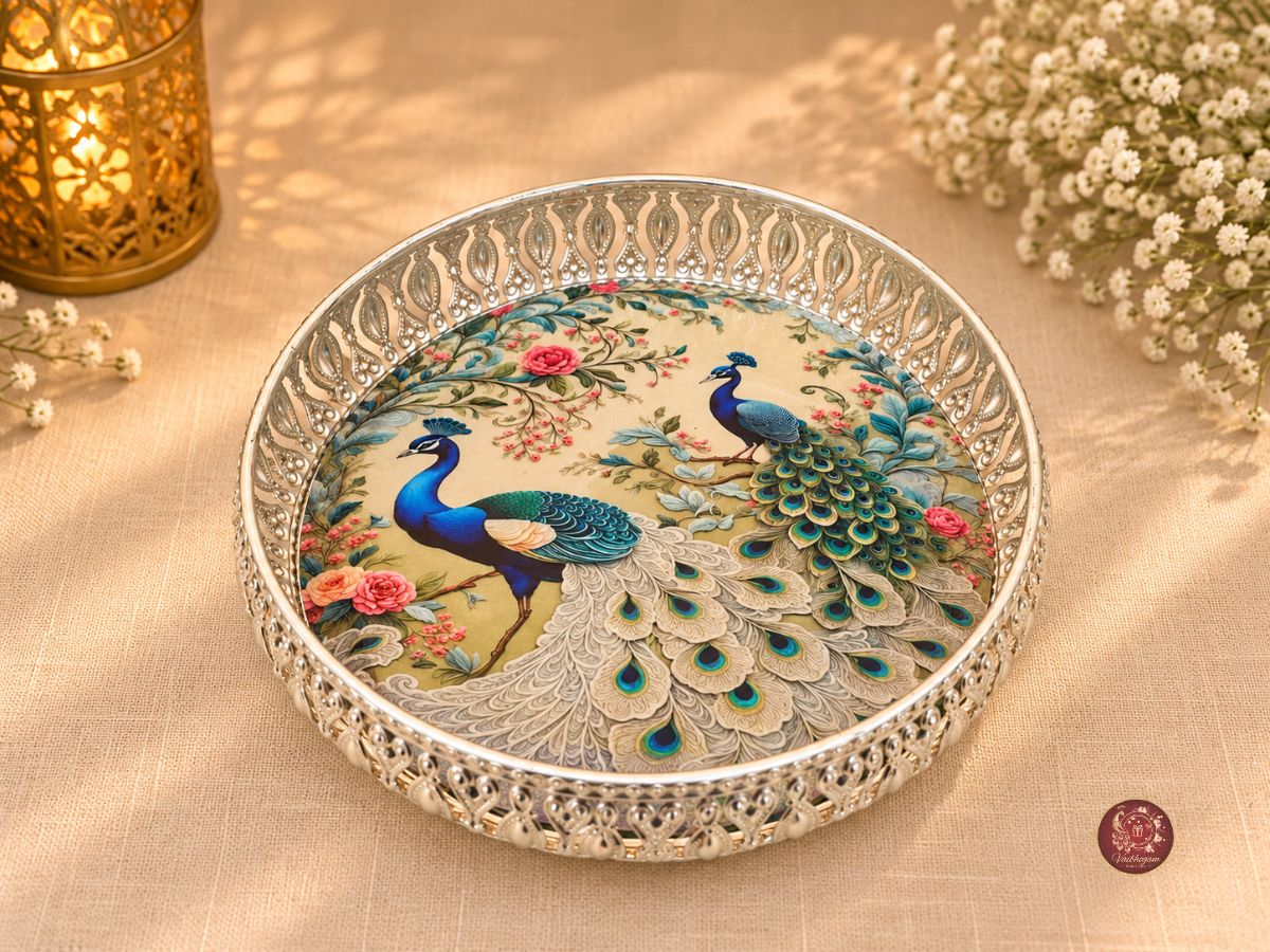 Pichwai White Metal Tray image 2