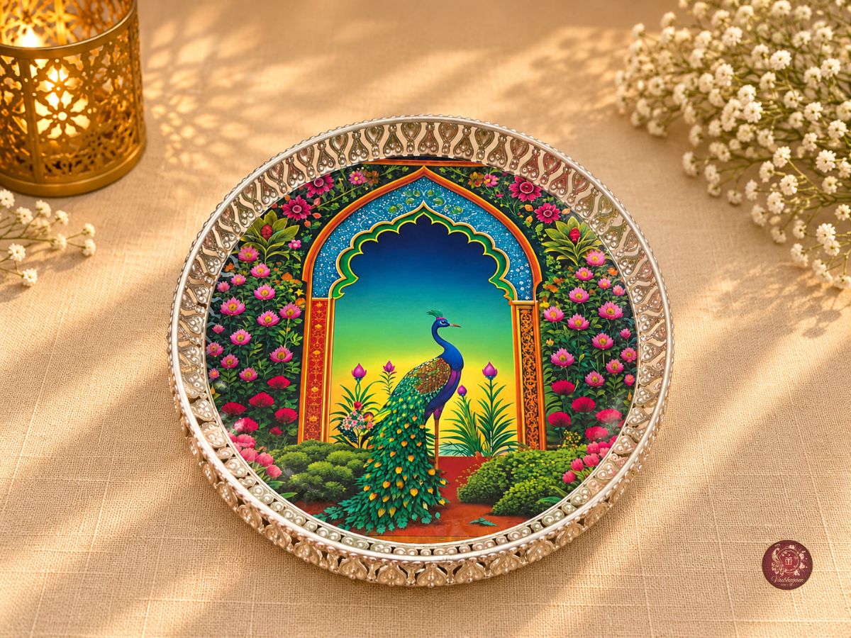 Pichwai White Metal Tray image 3