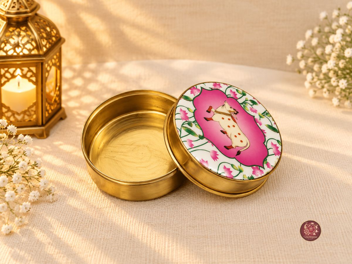 Mini Pichwai Brass Kunkum Box