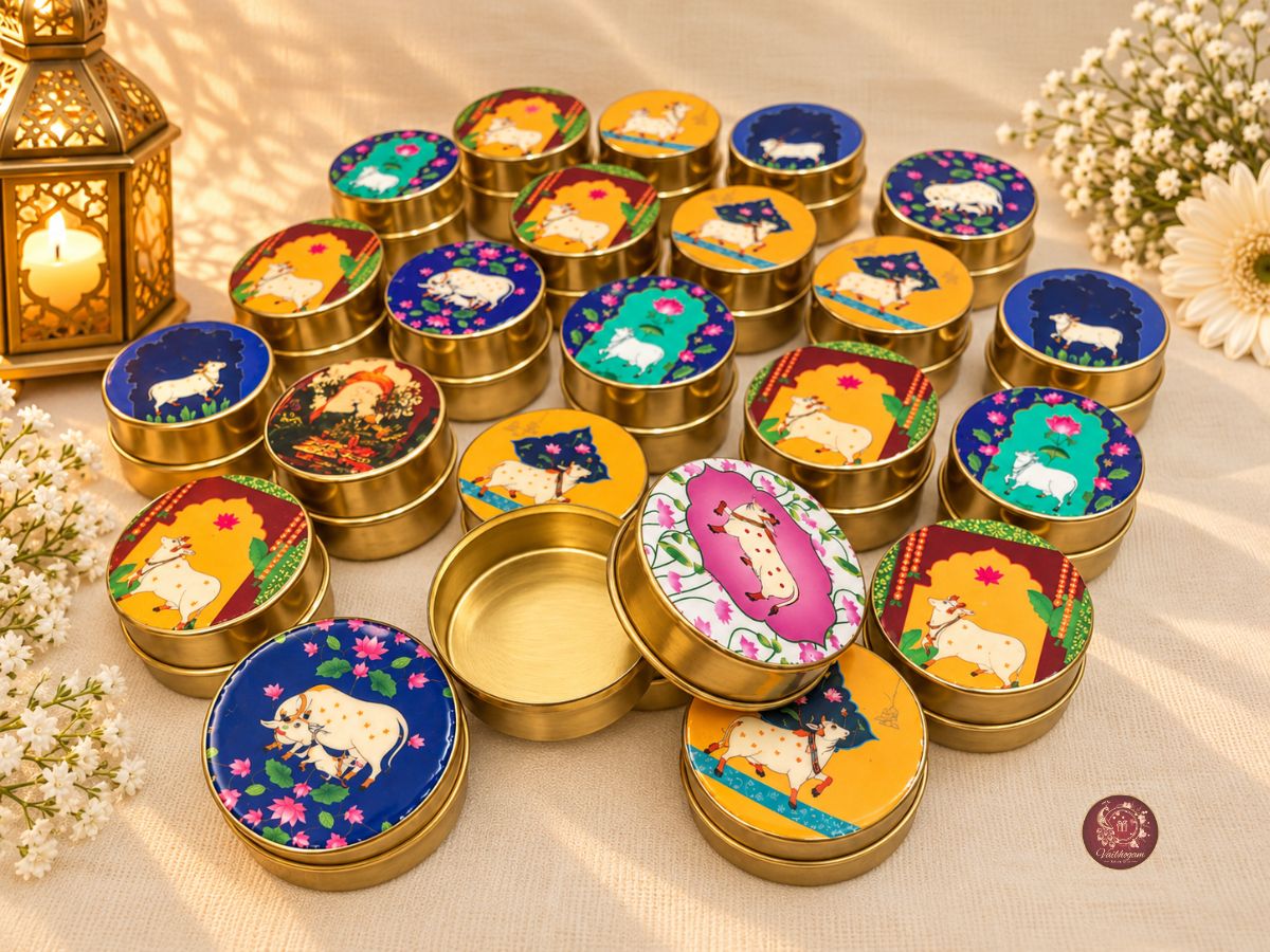 Mini Pichwai Brass Kunkum Box image 2