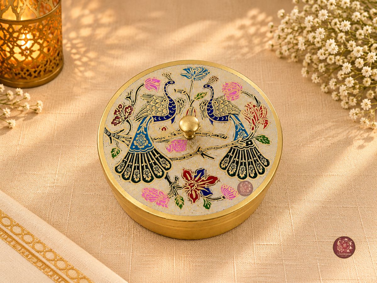 Brass Peacock Spice Box